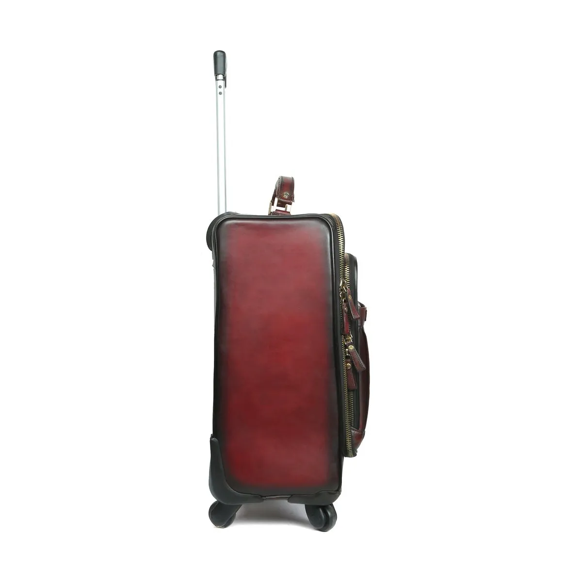 WINE LEATHER CABIN LUGGAGE TROLLEY BAG WITH 4 WHEEL (360 ROTATION)