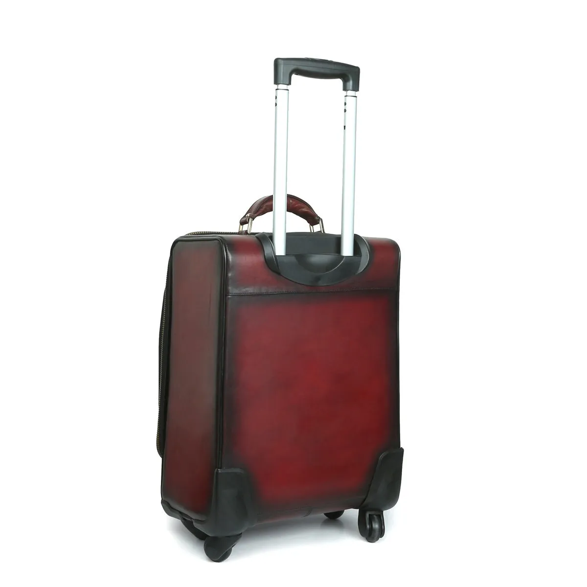 WINE LEATHER CABIN LUGGAGE TROLLEY BAG WITH 4 WHEEL (360 ROTATION)