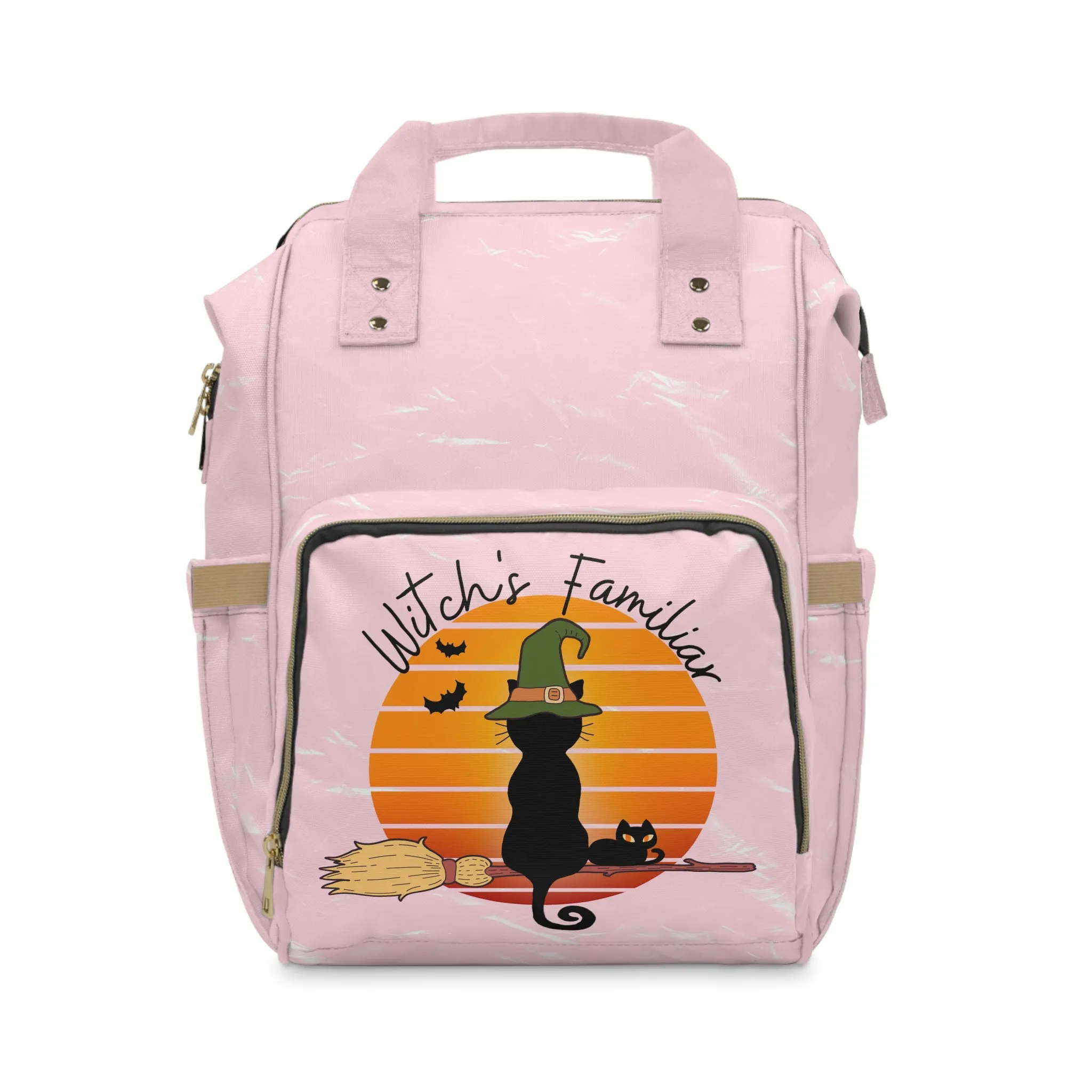 Witchy Black Cat Retro Sunset Large Capacity Backpacks