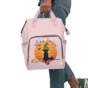 Witchy Black Cat Retro Sunset Large Capacity Backpacks