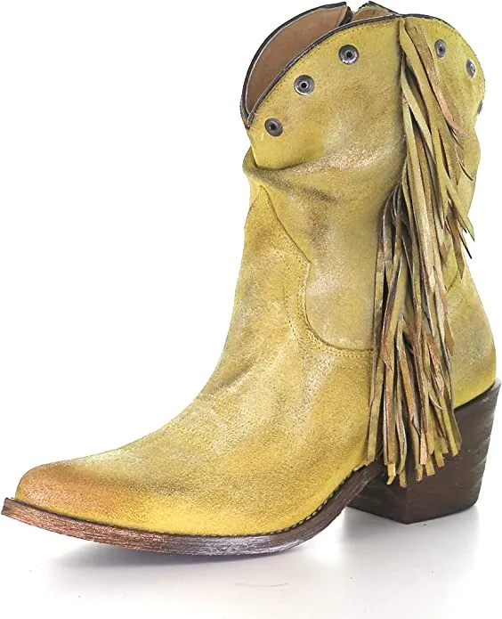 Women's Corral Boots Yellow Stud And Fringe Ankle Boots Q0168